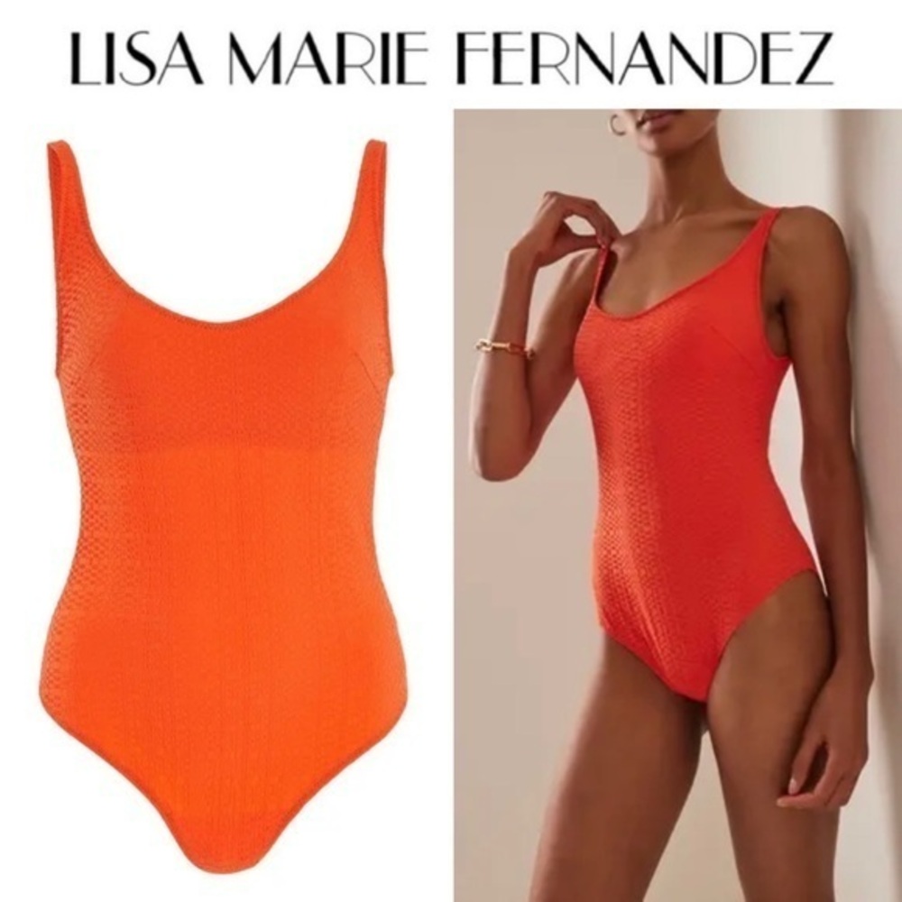 LISA MARIE FERNANDEZ Marilyn Seersucker One-Piece Swimsuit - Red Orange sz 2